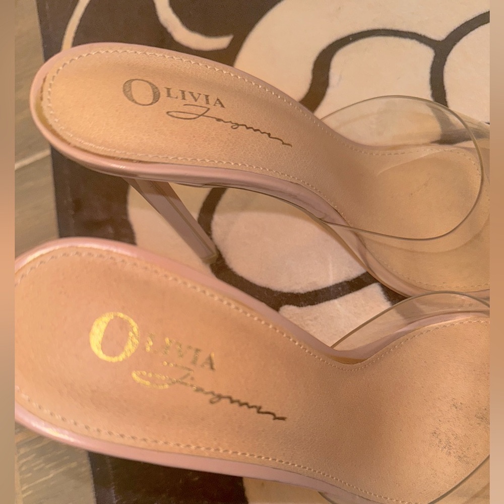 Olivia Jaymes Echo Women's Pointy Open Toe Clear Mules Heel Taupe Size 7 - Picture 10 of 13